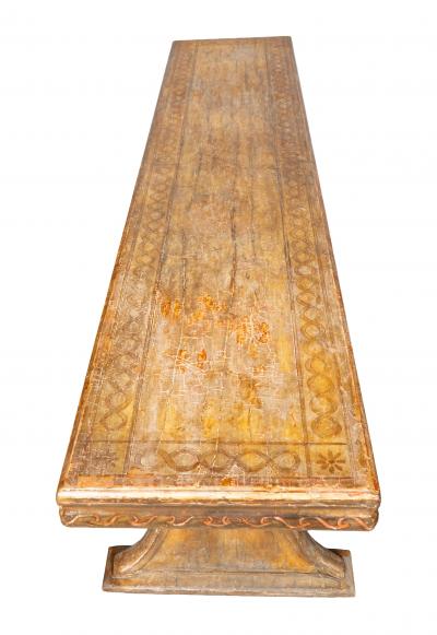 Richard Kuehne Silver Leaf Trestle Base Dining Table And Pair Of Benches