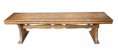 Richard Kuehne Silver Leaf Trestle Base Dining Table And Pair Of Benches