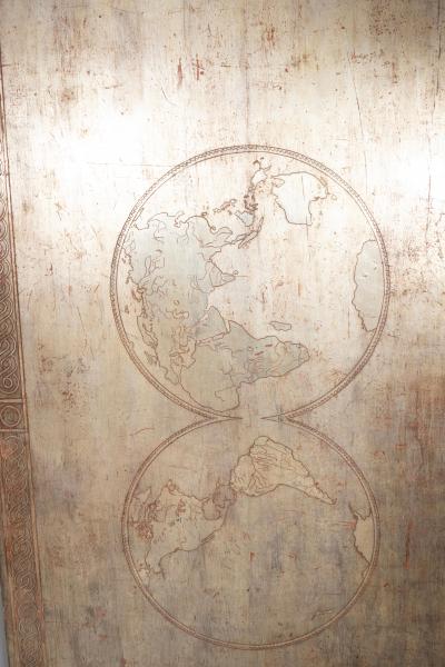 Richard Kuehne Silver Leaf Trestle Base Dining Table And Pair Of Benches