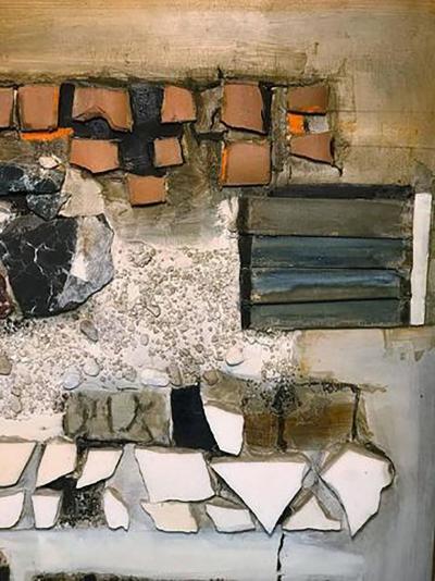 Richard Lee Monumental Stone Wood Terracotta Painted Mural on Wood SIgned Lee