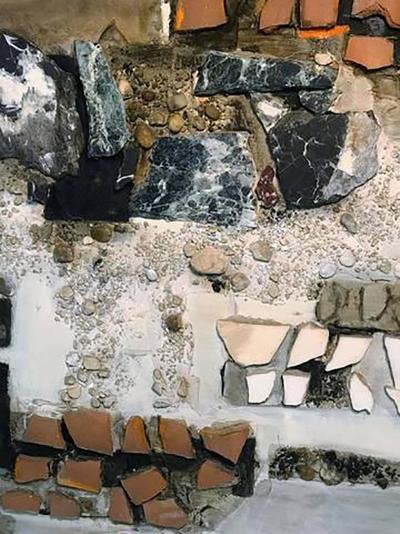 Richard Lee Monumental Stone Wood Terracotta Painted Mural on Wood SIgned Lee