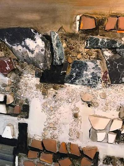 Richard Lee Monumental Stone Wood Terracotta Painted Mural on Wood SIgned Lee