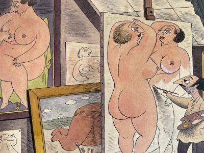 Richard Lippincott Denison Taylor Artist Painting Nude Women in Artist Studio Perhaps Playboy Cartoon