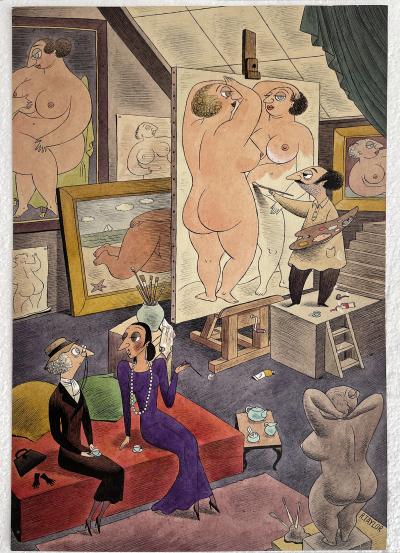 Richard Lippincott Denison Taylor Artist Painting Nude Women in Artist Studio Perhaps Playboy Cartoon