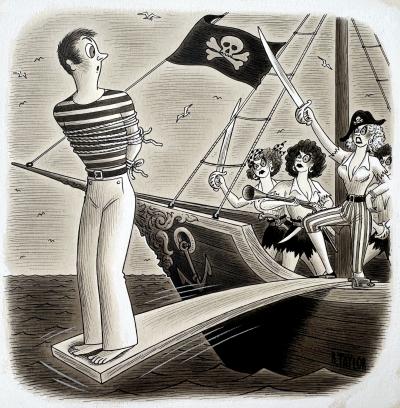 Richard Lippincott Denison Taylor Male Chauvinist Get His Due Walking the Plank Original Artwork Original Artwork
