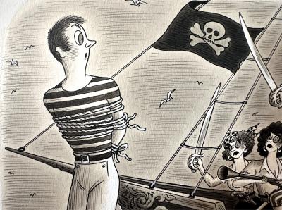 Richard Lippincott Denison Taylor Male Chauvinist Get His Due Walking the Plank Original Artwork Original Artwork