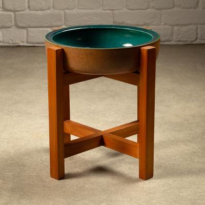Richard Manz Stoneware Bowl and Stand by Richard Manz for Knabstrup Atelier Denmark 1960s