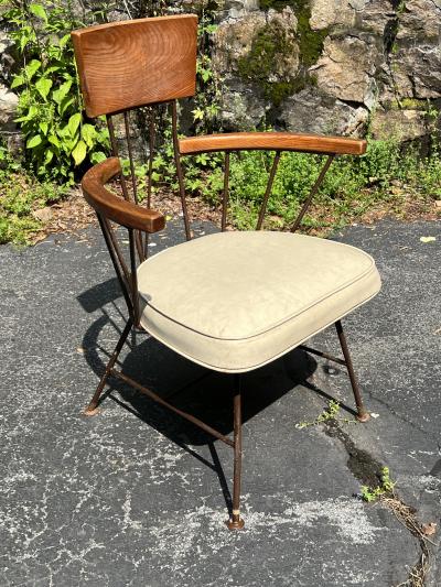 Richard McCarthy TRIO OF MID CENTURY WIRE AND WOOD CAPTAIN CHAIRS BY RICHARD McCARTHY