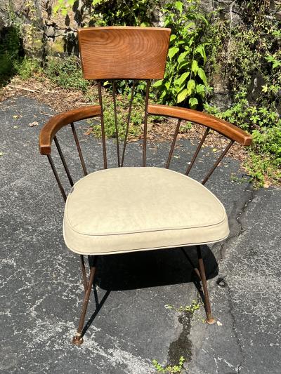 Richard McCarthy TRIO OF MID CENTURY WIRE AND WOOD CAPTAIN CHAIRS BY RICHARD McCARTHY