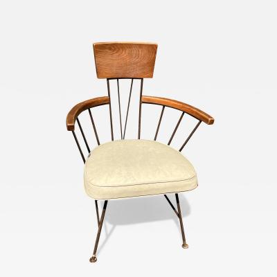 Richard McCarthy TRIO OF MID CENTURY WIRE AND WOOD CAPTAIN CHAIRS BY RICHARD McCARTHY