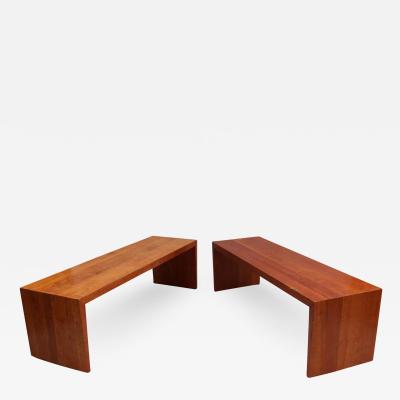 Richard Peduzzi 2 French 1980s Solid Cherry Benches by Richard Peduzzi