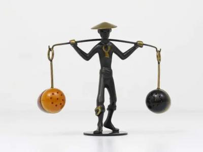 Richard Rohac Asian Brass Figurine Salt Pepper Shakers Set Holder by Rohac Austria 1950s