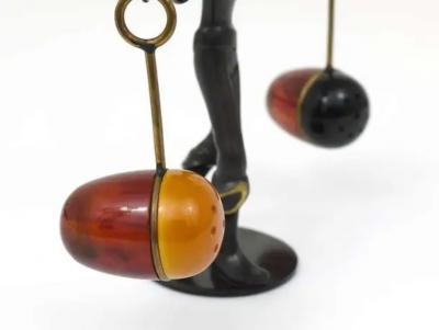 Richard Rohac Asian Brass Figurine Salt Pepper Shakers Set Holder by Rohac Austria 1950s