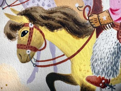 Richard Scarry Brave Cowboy Bill Little Golden Book Original 2 Page Illustration