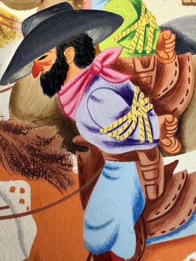 Richard Scarry Brave Cowboy Bill Little Golden Book Original 2 Page Illustration