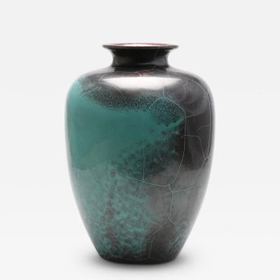 Richard Uhlemeyer Large Vase in Turquoise Charcoal Craquel by Richard Uhlemeyer