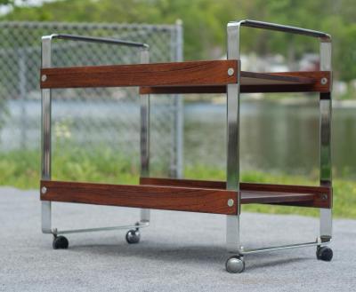Richard Young Richard Young Merrow Associates Rosewood Chromed Steel Tiered MCM Bar Cart