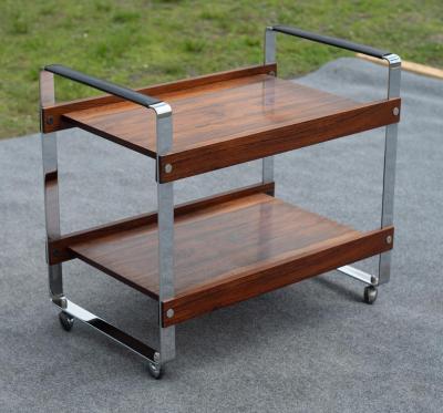 Richard Young Richard Young Merrow Associates Rosewood Chromed Steel Tiered MCM Bar Cart