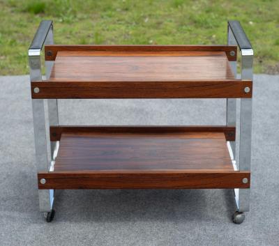 Richard Young Richard Young Merrow Associates Rosewood Chromed Steel Tiered MCM Bar Cart