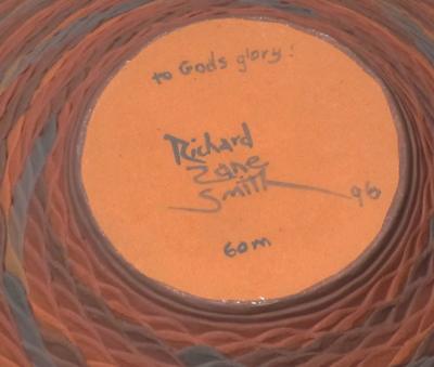 Richard Zane Smith Corrugated polychrome Wyandot jar by Richard Zane Smith