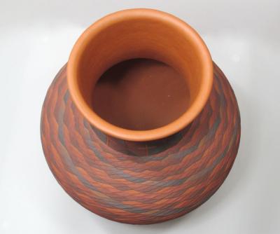 Richard Zane Smith Corrugated polychrome Wyandot jar by Richard Zane Smith