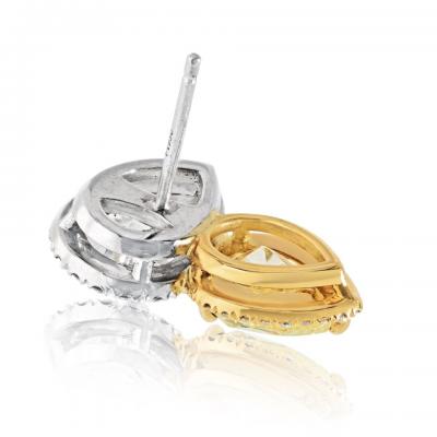 Rick Shatz Platinum 18K YG Handmade Pear Shape Fancy Yellow Diamond Stud Earrings