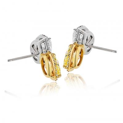 Rick Shatz Platinum 18K YG Handmade Pear Shape Fancy Yellow Diamond Stud Earrings