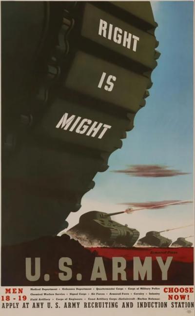 Right is Might Vintage WWII U S Army Recruitment Poster by Stuart Graves