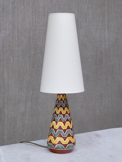 Rigmor Nielsen Rigmor Nielsen Ceramic Table Lamp with Zig Zag Pattern S holm Denmark 1960s