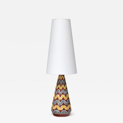 Rigmor Nielsen Rigmor Nielsen Ceramic Table Lamp with Zig Zag Pattern S holm Denmark 1960s