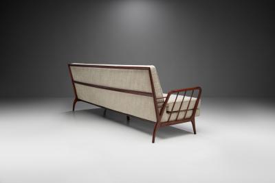 Rino Levi Brazilian Wood Three Seater Sofa by Rino Levi Brazil 1950s