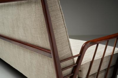 Rino Levi Brazilian Wood Three Seater Sofa by Rino Levi Brazil 1950s