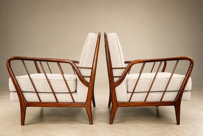 Rino Levi Mid Century Brazilian Armchairs by Rino Levi Hardwood Boucl 1960s