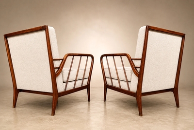 Rino Levi Mid Century Brazilian Armchairs by Rino Levi Hardwood Boucl 1960s