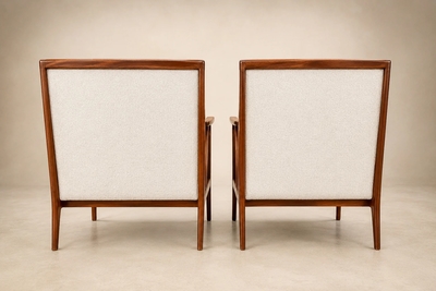 Rino Levi Mid Century Brazilian Armchairs by Rino Levi Hardwood Boucl 1960s