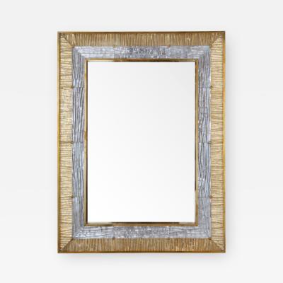Ripple Mirror Ribbed Murano Glass in Gold and Clear on a Natural Brass Frame