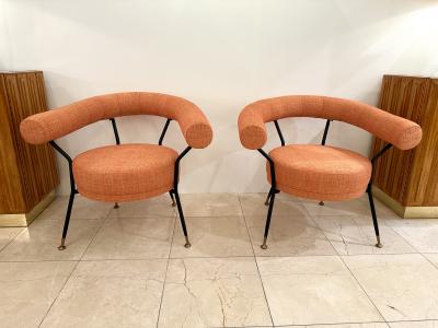 Rito Valla Mid Century Modern Pair of Armchairs by IPE Bologne Italy 1950s