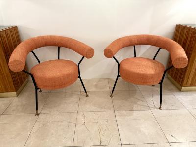 Rito Valla Mid Century Modern Pair of Armchairs by IPE Bologne Italy 1950s