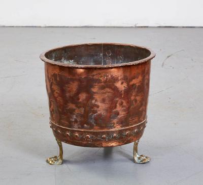 Riveted Copper Log Bin with Brass Paw Feet