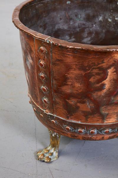 Riveted Copper Log Bin with Brass Paw Feet