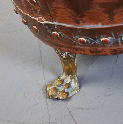 Riveted Copper Log Bin with Brass Paw Feet