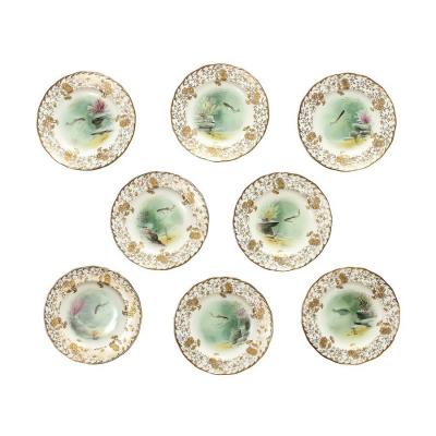 Robert A Holland Antique Set Eight Hand Painted Minton Plates Depicting Fish Signed A Holland