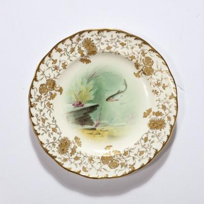 Robert A Holland Antique Set Eight Hand Painted Minton Plates Depicting Fish Signed A Holland