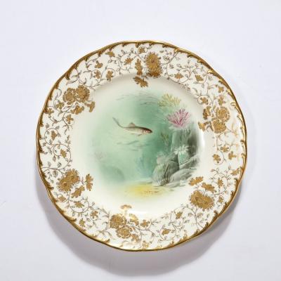 Robert A Holland Antique Set Eight Hand Painted Minton Plates Depicting Fish Signed A Holland