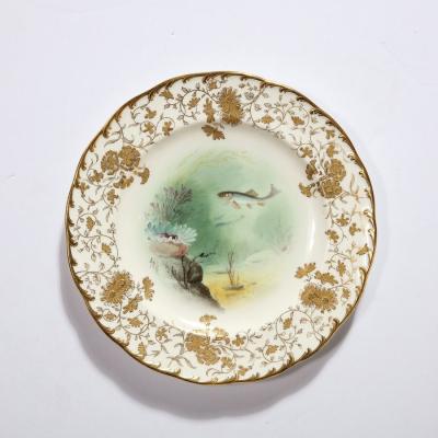 Robert A Holland Antique Set Eight Hand Painted Minton Plates Depicting Fish Signed A Holland