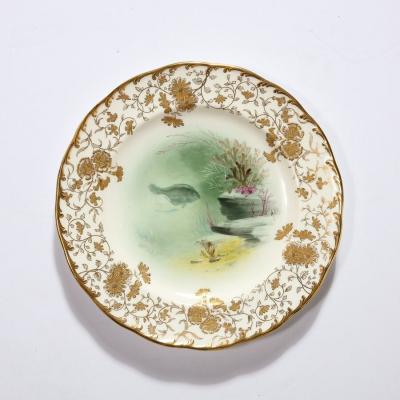 Robert A Holland Antique Set Eight Hand Painted Minton Plates Depicting Fish Signed A Holland