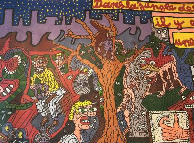 Robert COMBAS Large canvas backed poster by Robert Combas Paris France 1986