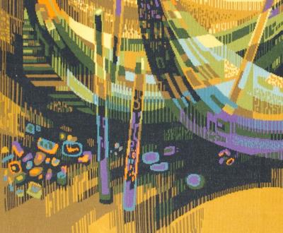 Robert Debieve Mid Century French Tapestry Signed and Design by Robert Debieve 4 0 x 5 8 