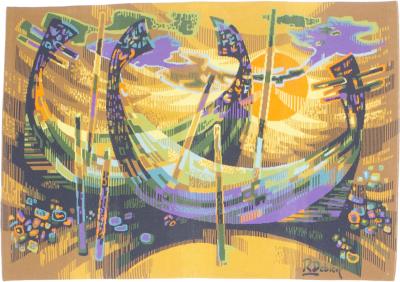 Robert Debieve Mid Century French Tapestry Signed and Design by Robert Debieve 4 0 x 5 8 