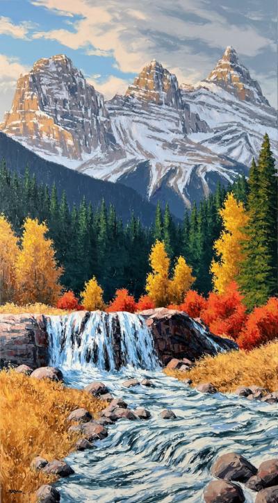 Robert E Wood Autumn at Three Sisters Creek Falls